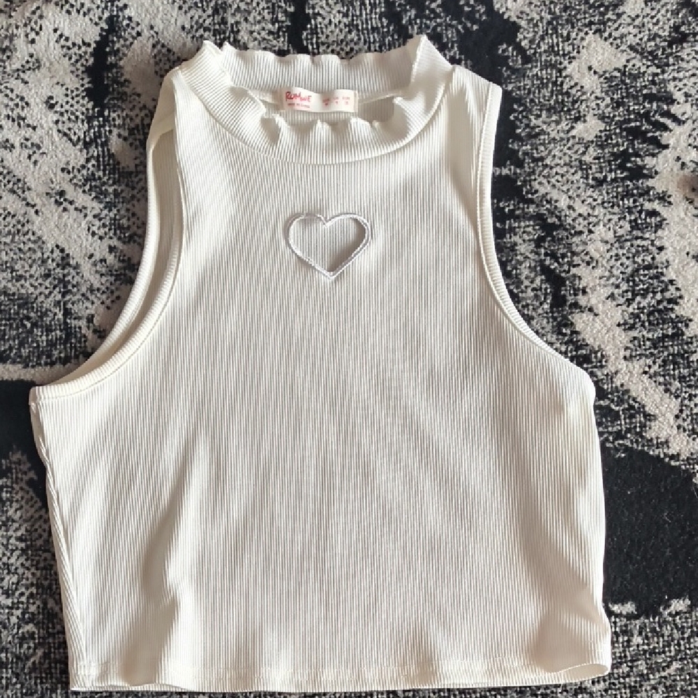 White Sleeveless Top with Heart Detail